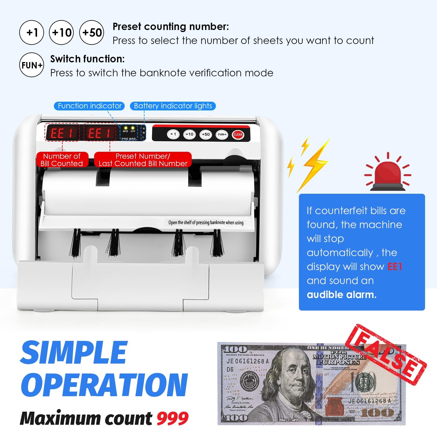 Frifreego Battery Operated Bill Counter Machine, Portable Rechargeable Money …