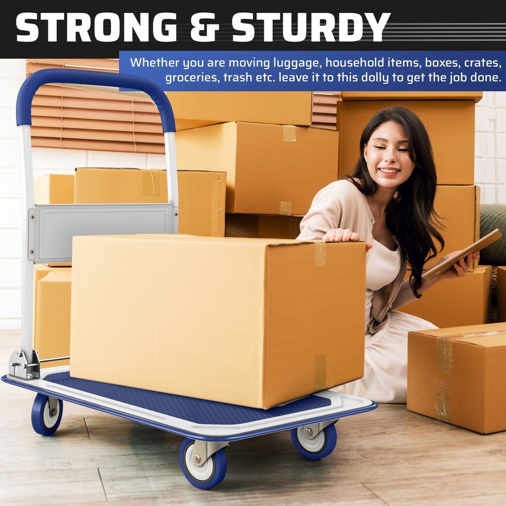 Folding Hand Truck Dolly Cart with Wheels Luggage Cart Trolley Moving 330lbs