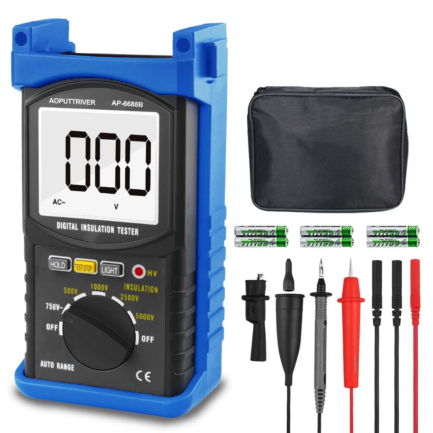 200GΩ Megohmmeter Digital Insulation Tester Test 500V/1kV/2.5kV/5kV Voltage