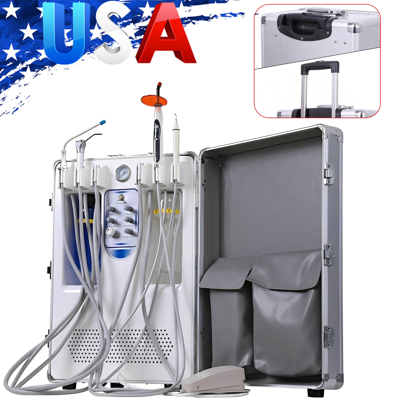 Portable Mobile Dental Delivery Unit System Cart with Air Compressor Suction 4H