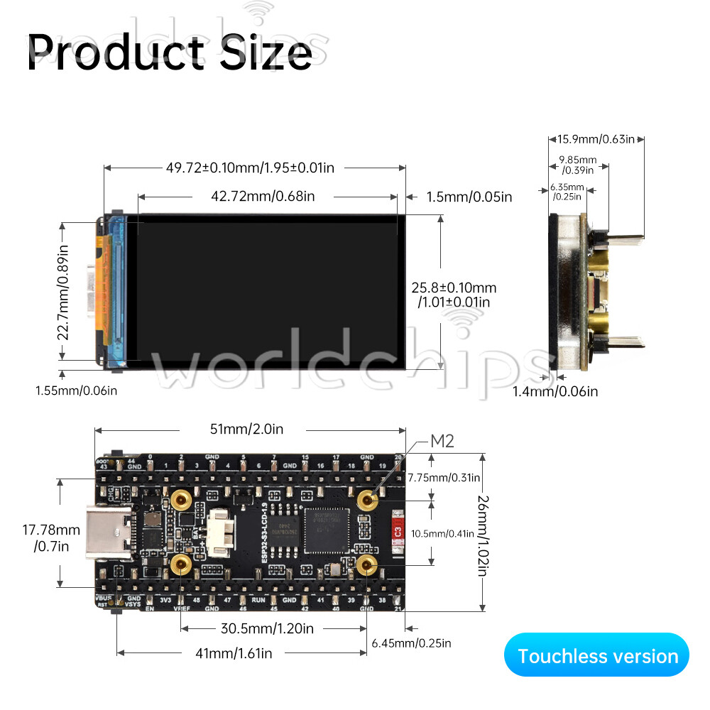 1.9 inch Dual Core ESP32-S3 WiFi Bluetooth Development Board LCD Touch Module