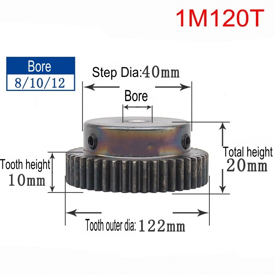 45# Steel Motor Transmission Gear 1 Mod Pinion Gear 10T-150T Spur Gear With Step