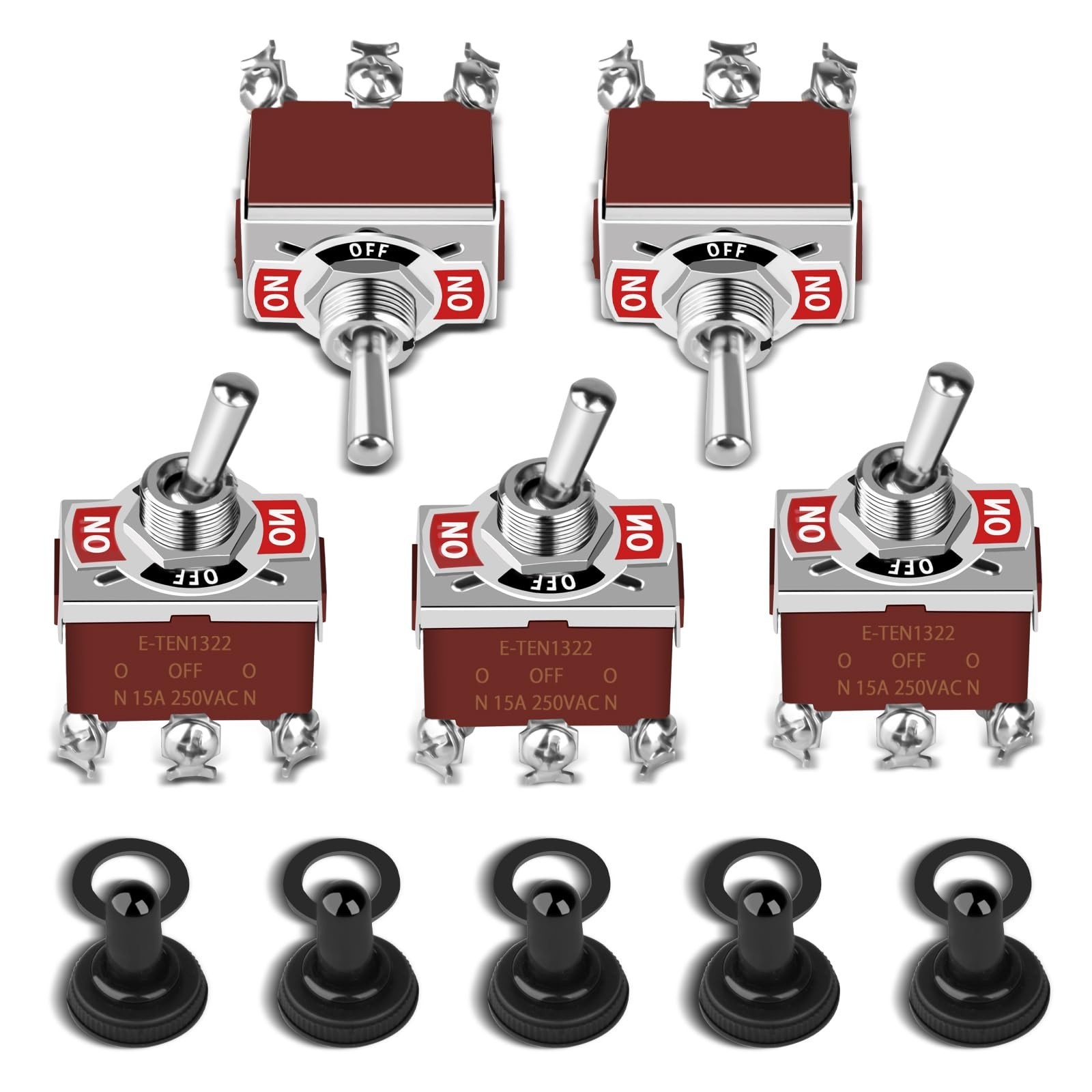5 Pack Waterproof Toggle Switch 6 Pin ON-OFF-ON 12V DC 30A DPDT for Car Boat Aut