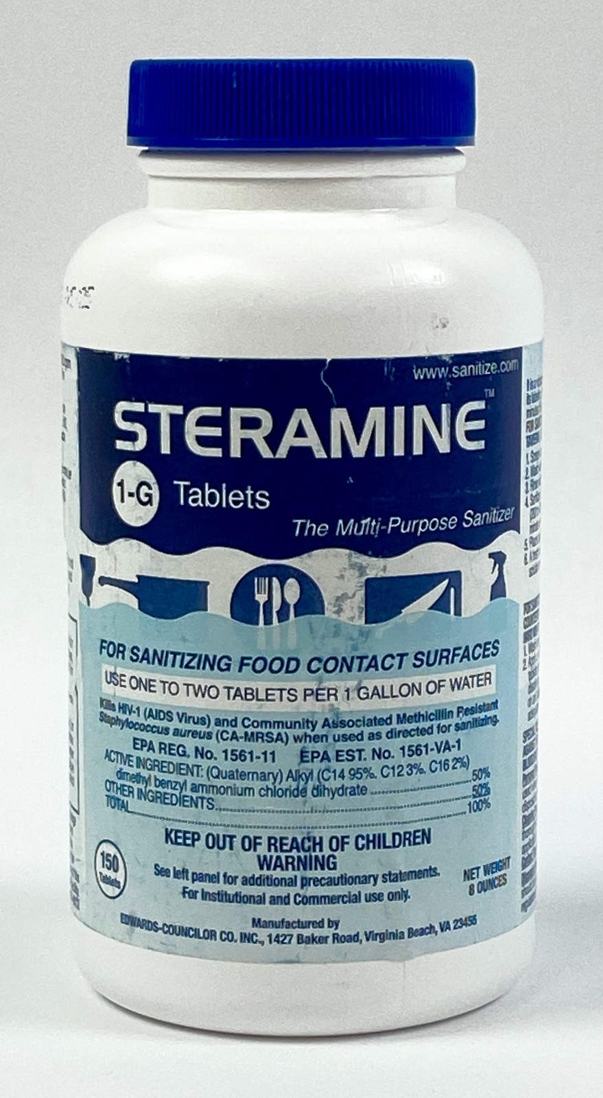 Steramine 1-G Tablets Multi-Purpose Sanitizer 150 Tablets Set of 2