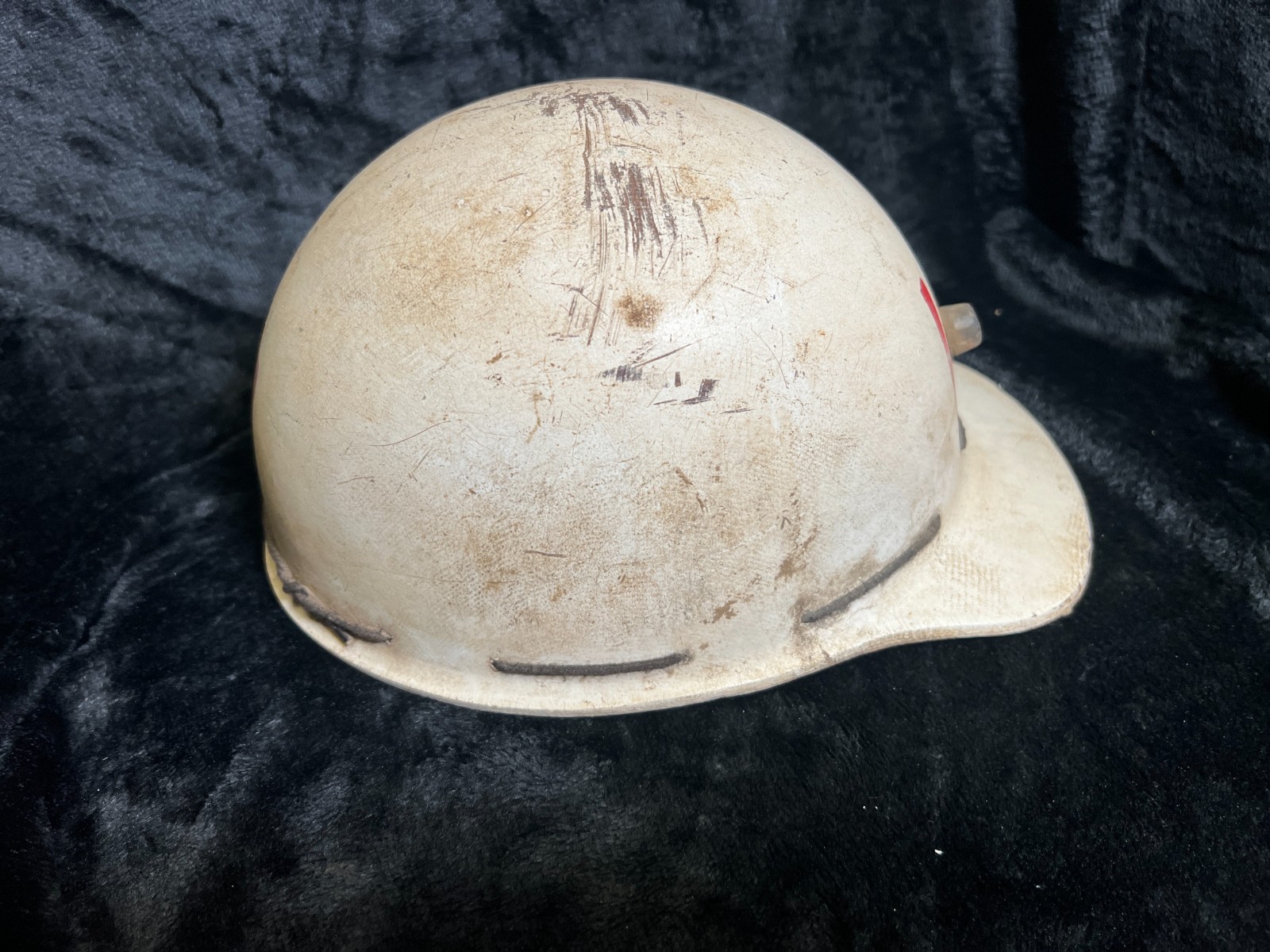 Vintage MSA Skullgard Fiberglass Hard Hat Stencil 17 Red White Miner Cap 1950s