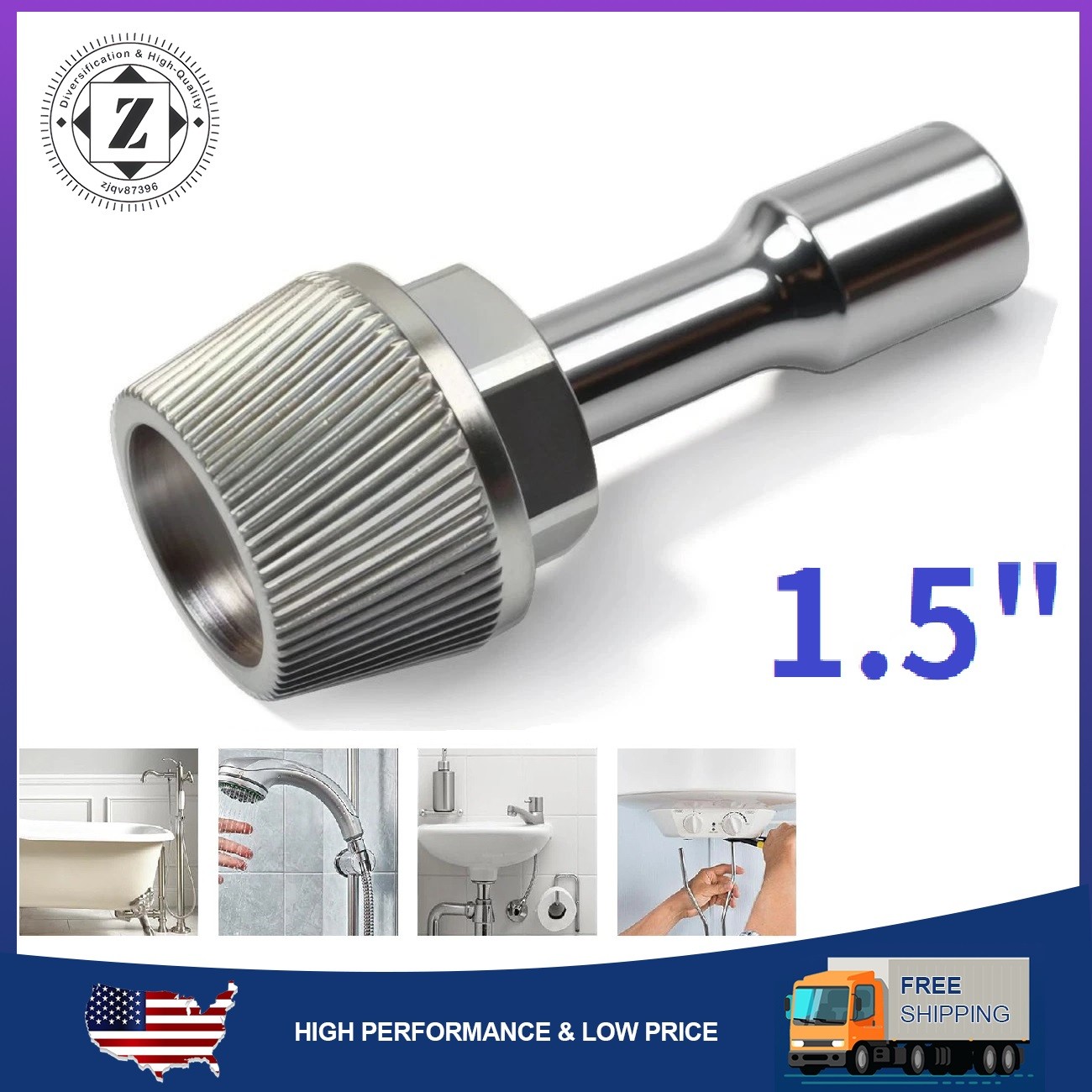 1.5” Tub Drain Extractor with 1/2” Socket Bathtub Remover Colourful Galvanized