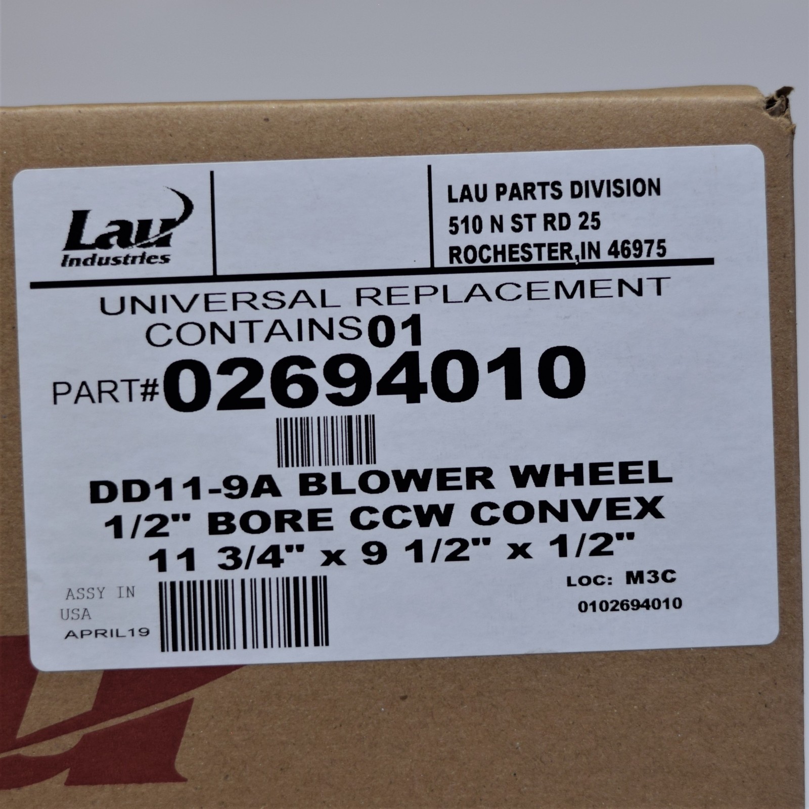 026940-10 Lau DD11-9A Blower Wheel Squirel Cage 11-3/4″ x 9-1/2″ x 1/2″ CCW