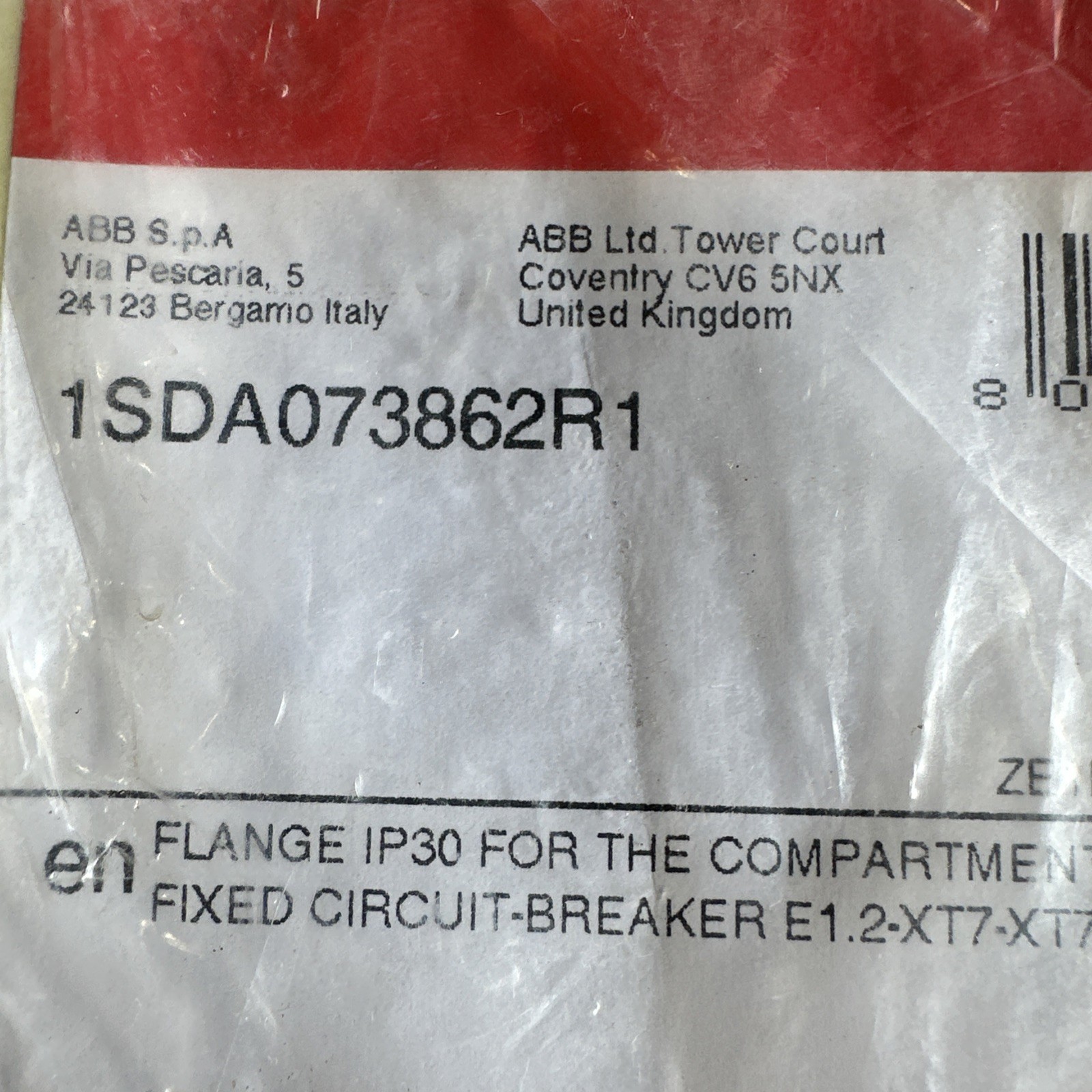 🔴ABB 1SDA073862R1 IP30 Door Flange Frame XT7 XT7M E1.2 Emax 2 Switchgear SACE‼️
