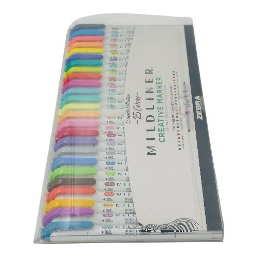 25 Count Zebra Mildliner Dual-Tip Marker Chisel Tip & Bullet Tip Assorted