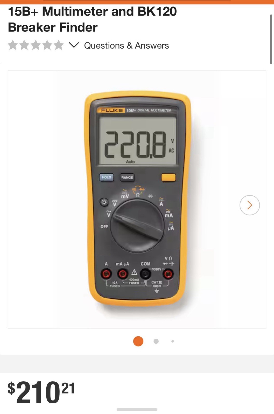 Fluke 15B+ Handheld Digital Multimeter CAT III 600V AC/DC Volt/10A 4000Ct