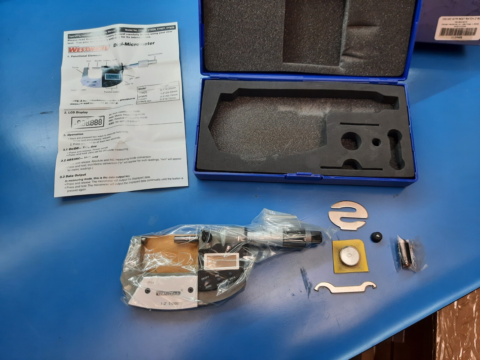Grainger Westward Digital Outside Micrometer 1-2″ .00005″ IP54 Ratcheting NEW