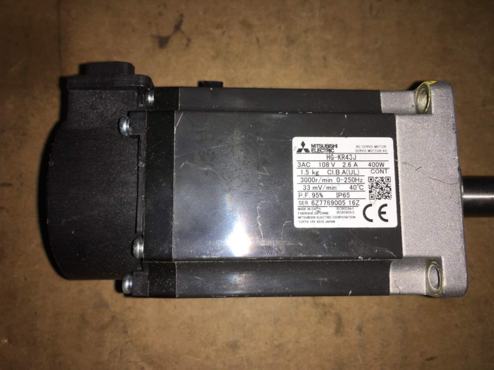 Mitsubishi Electric AC Servo motor, HG-KR43J, 3AC, 108V, 2.6A, 3000rpm, LG-332
