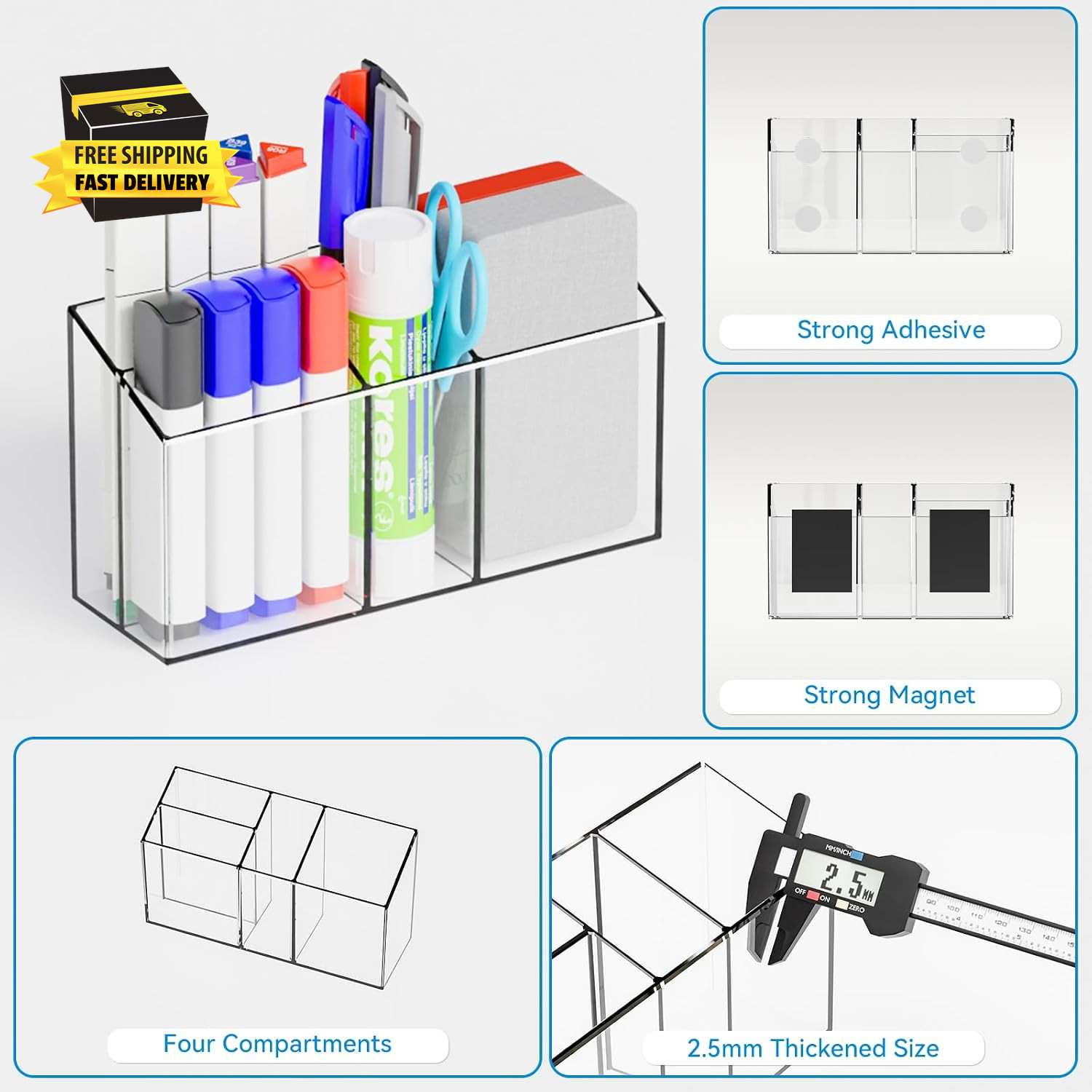 Clear Magnetic Dry Erase Marker Holder for Whiteboard,Expo,Refrigerator,Fridge,N
