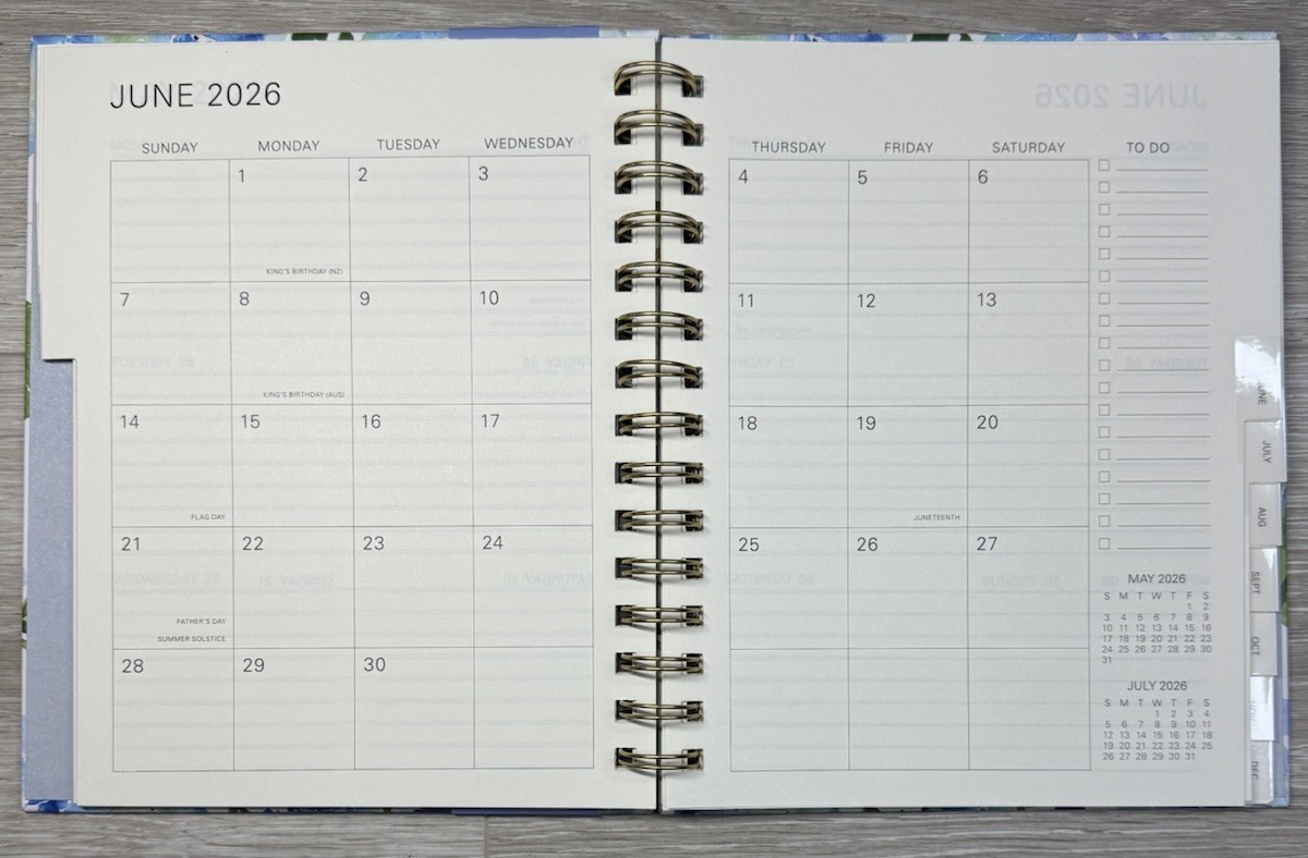 2026 Planner 12 Month MEDIUM Orange Circle Hard Cover Spiral BLUE PURPLE Flowers