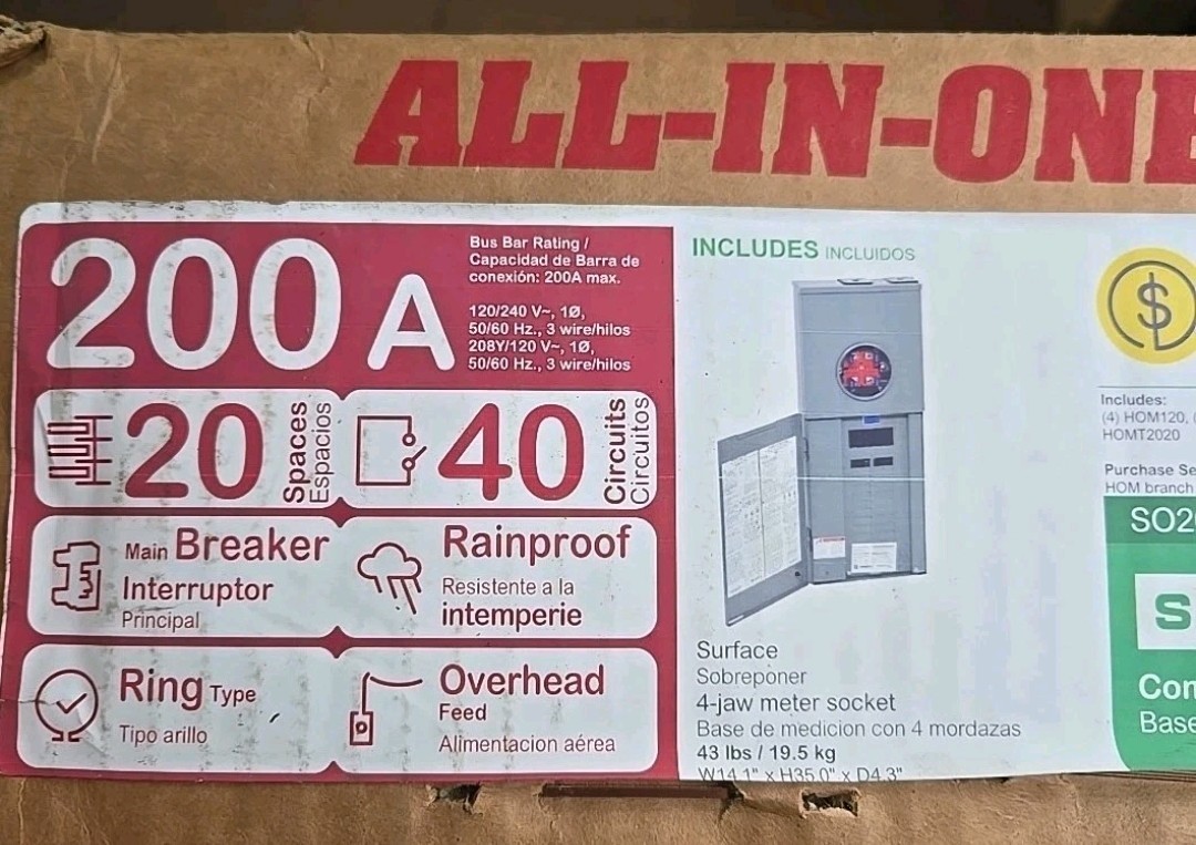 200 amp Square D SO2040VP Main Breaker Panel