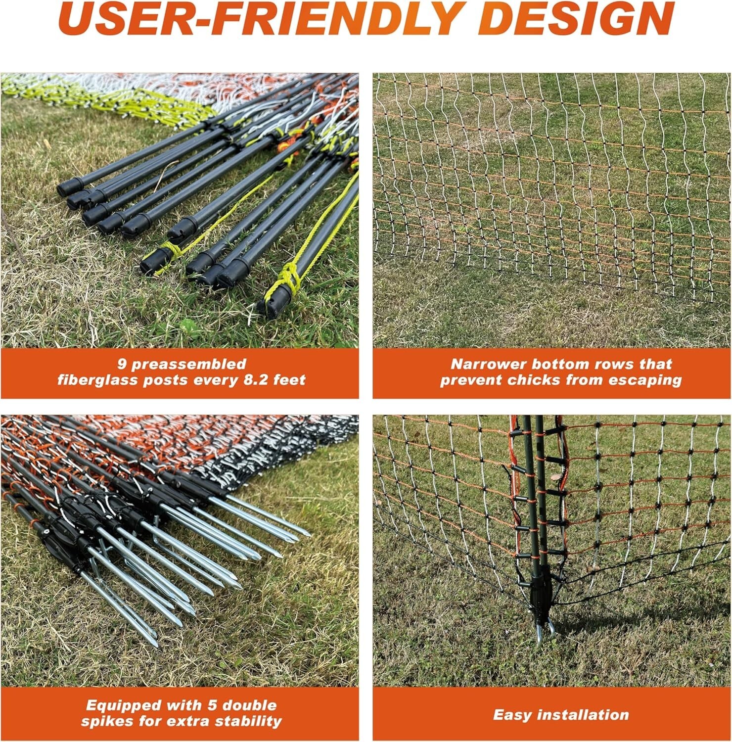Electric Poultry Netting Fence 47.3in x 98.5ft for Chicken Goats Ranch