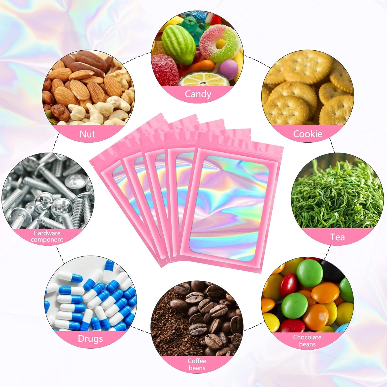100-400 Pcs Smell Proof Mylar Holographic Bags Packaging Bags, Clear Resealable
