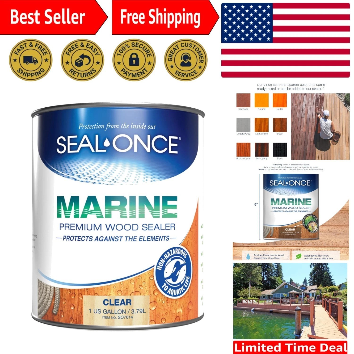Fast-Drying Marine Wood Stain & Sealer – 1 Gallon for High Moisture Areas