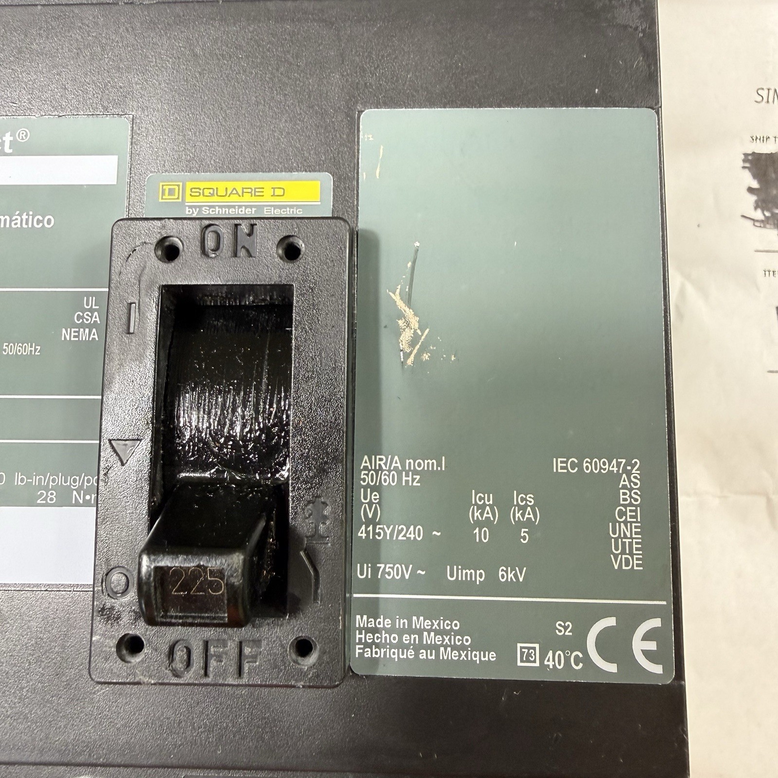 NEW Square D PowerPact 225 Amp Plug In Circuit Breaker 240 VAC 3 Pole QGA32225