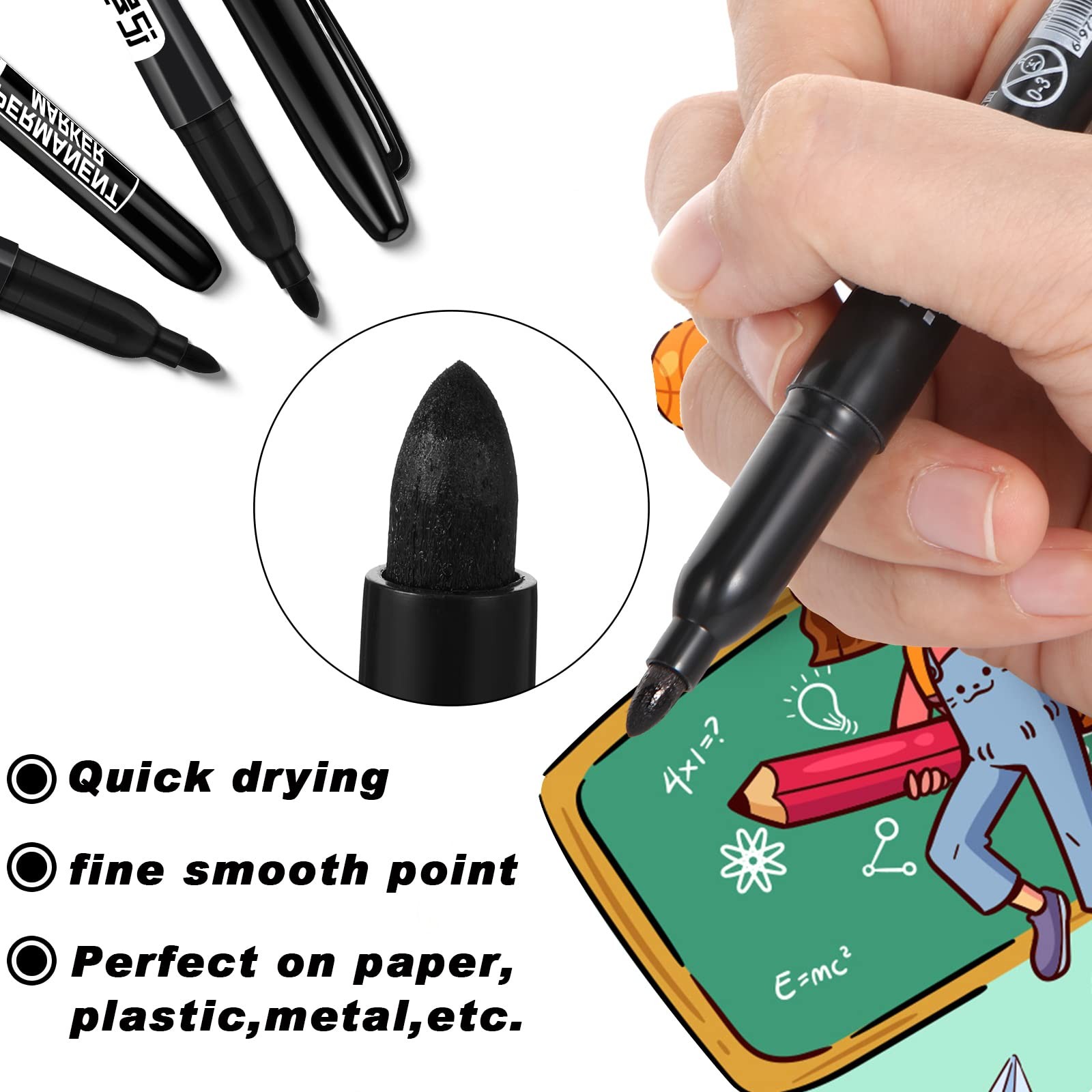 Thenshop 100 Pack Permanent Markers Bulk Black 1 Count (Pack of 100), black