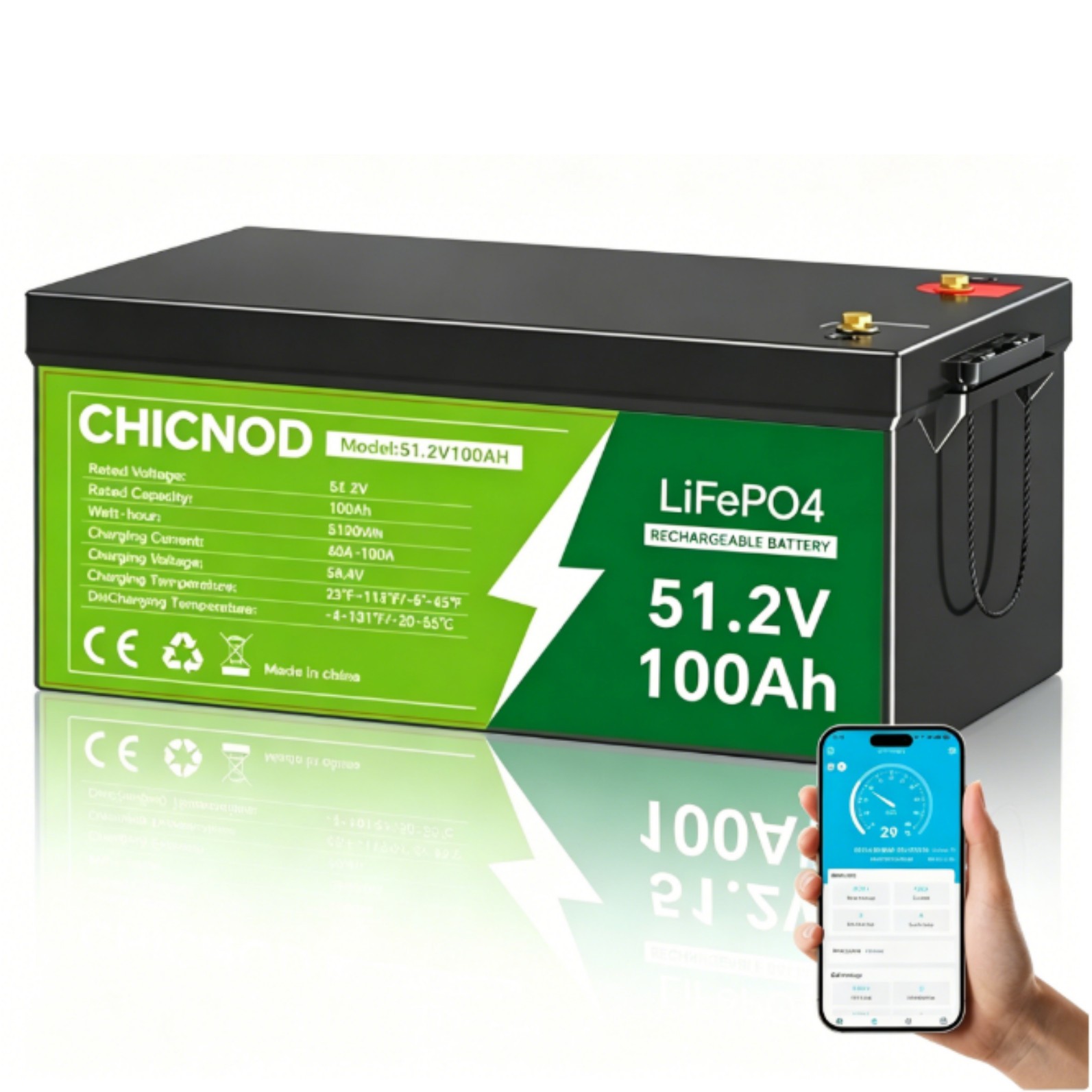 48V 100Ah CHICNOD LiFePO4 Bluetooth Lithium Battery with BMS For Solar Golf Cart