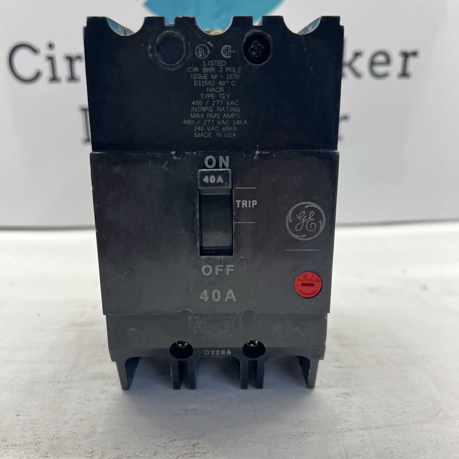 GE TEY340 40 Amp 480V 3 Pole Bolt On Circuit Breaker Refurbished