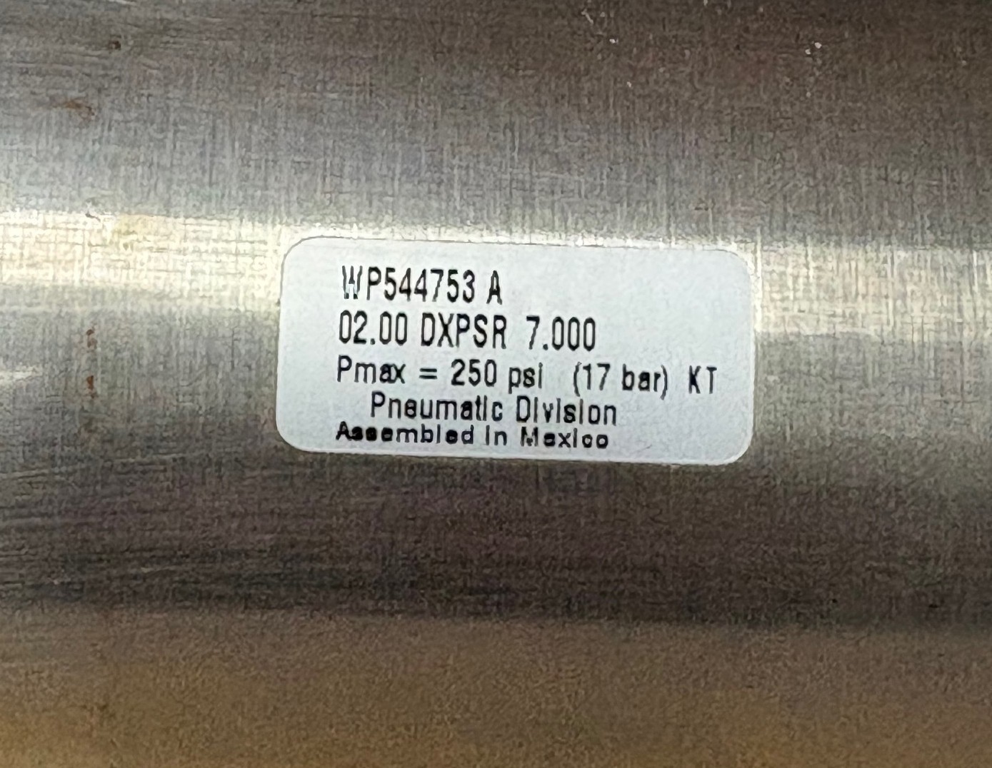 PARKER WP544753A PNEUMATIC CYLINDER 02.00 DXPSR 7.000 17 BAR 250 PSI