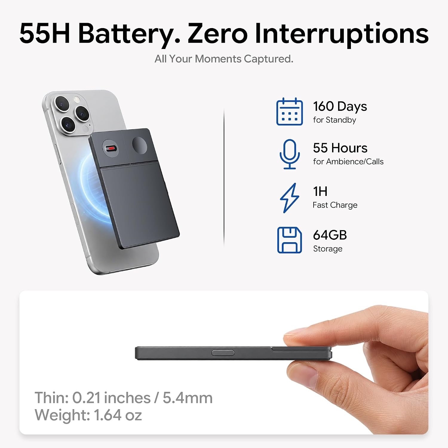 64GB AI GPT Voice Recorder – 4-in-1, Auto Transcription, 126 Languages