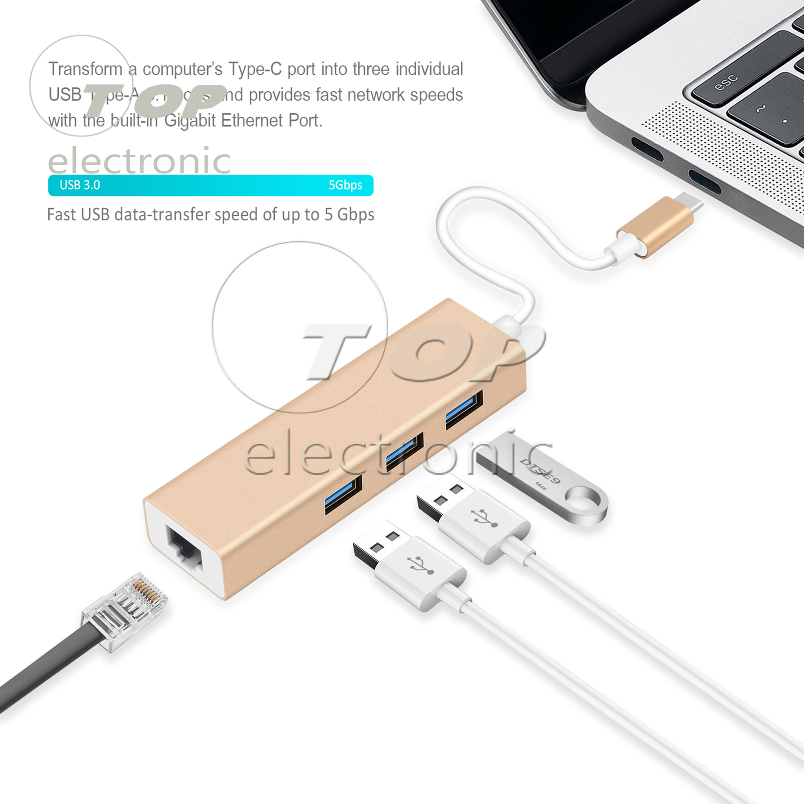 5 in 1 Type C to 4K HDMI USB 3.0 PD Charging Ethernet RJ45 Port Adapter Hub