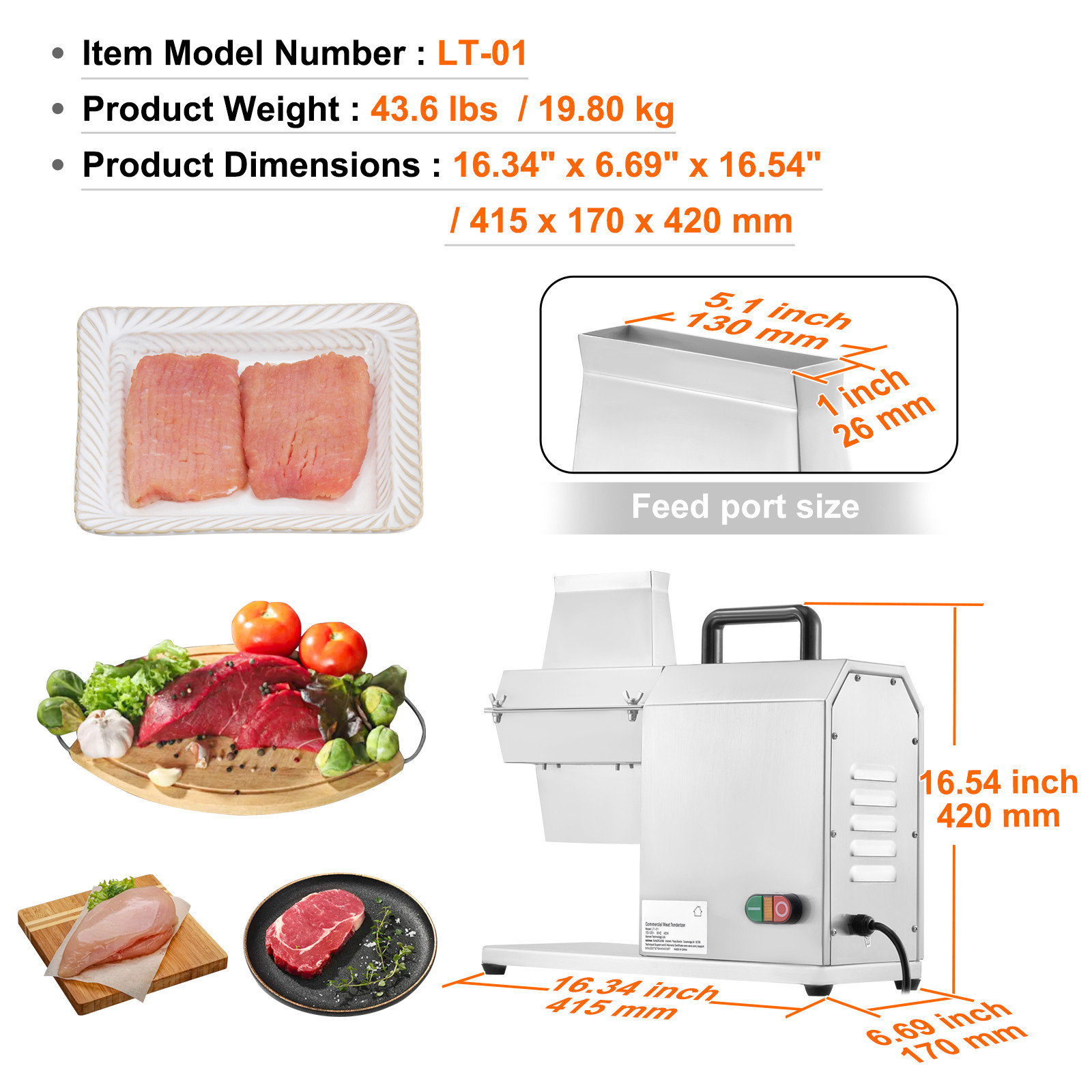 VEVOR 450W Commercial Electric Meat Beef Tenderizer Stainless Steel Kitchen Tool