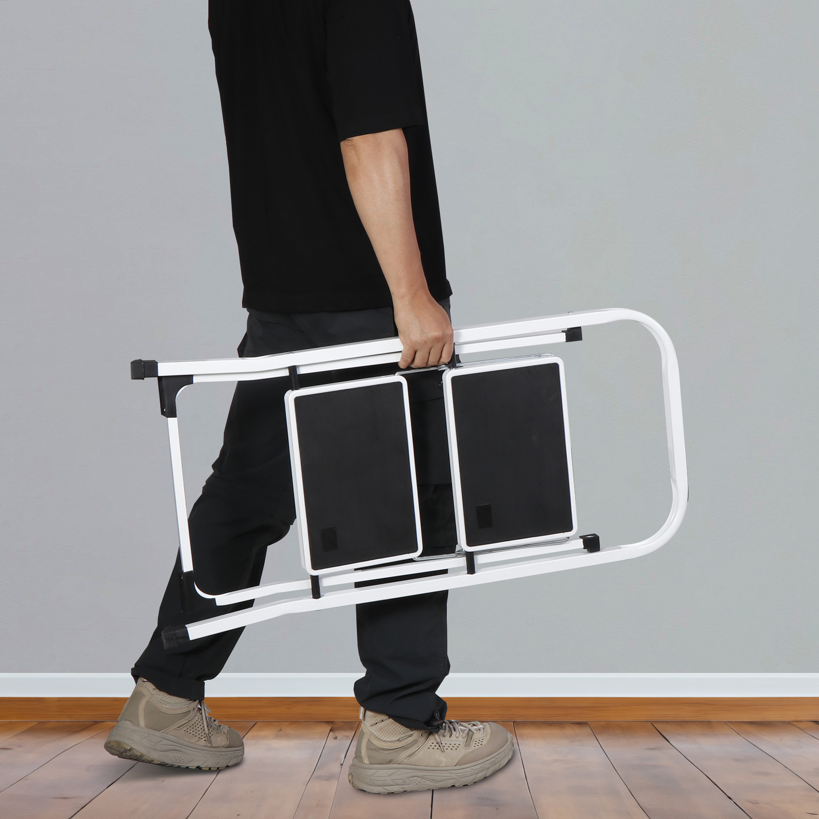 2 Step Ladder Folding Steel Step Stool Wide Anti-slip Pedal 350Lb Capacity White