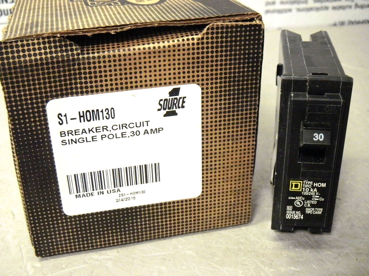 SquareD Single Pole HOM130 Miniature 30 Amp Circuit Breaker