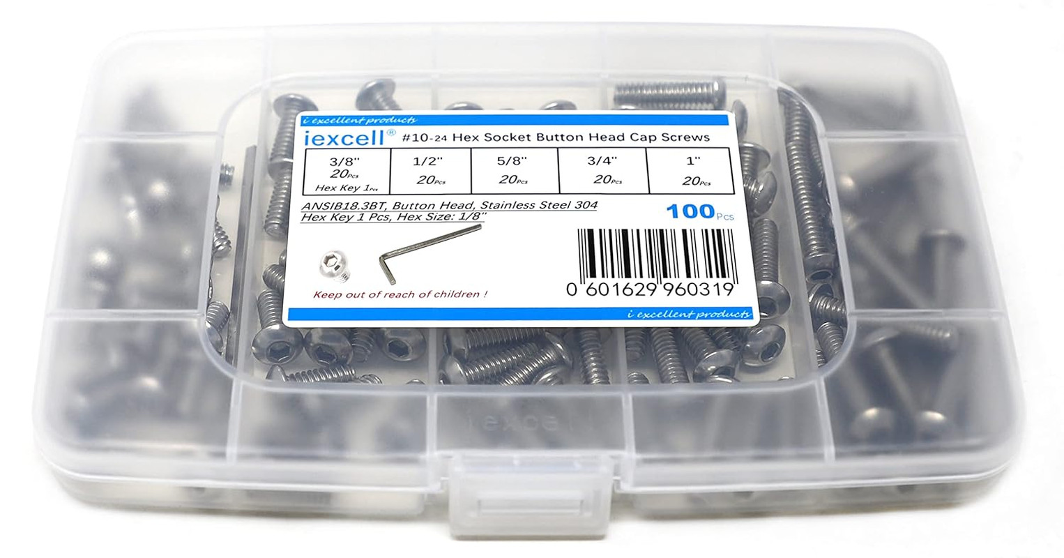 100 Pcs SAE #10-24 X 3/8″, 1/2″, 5/8″, 3/4″, 1″ UNC Threads Stainless Steel
