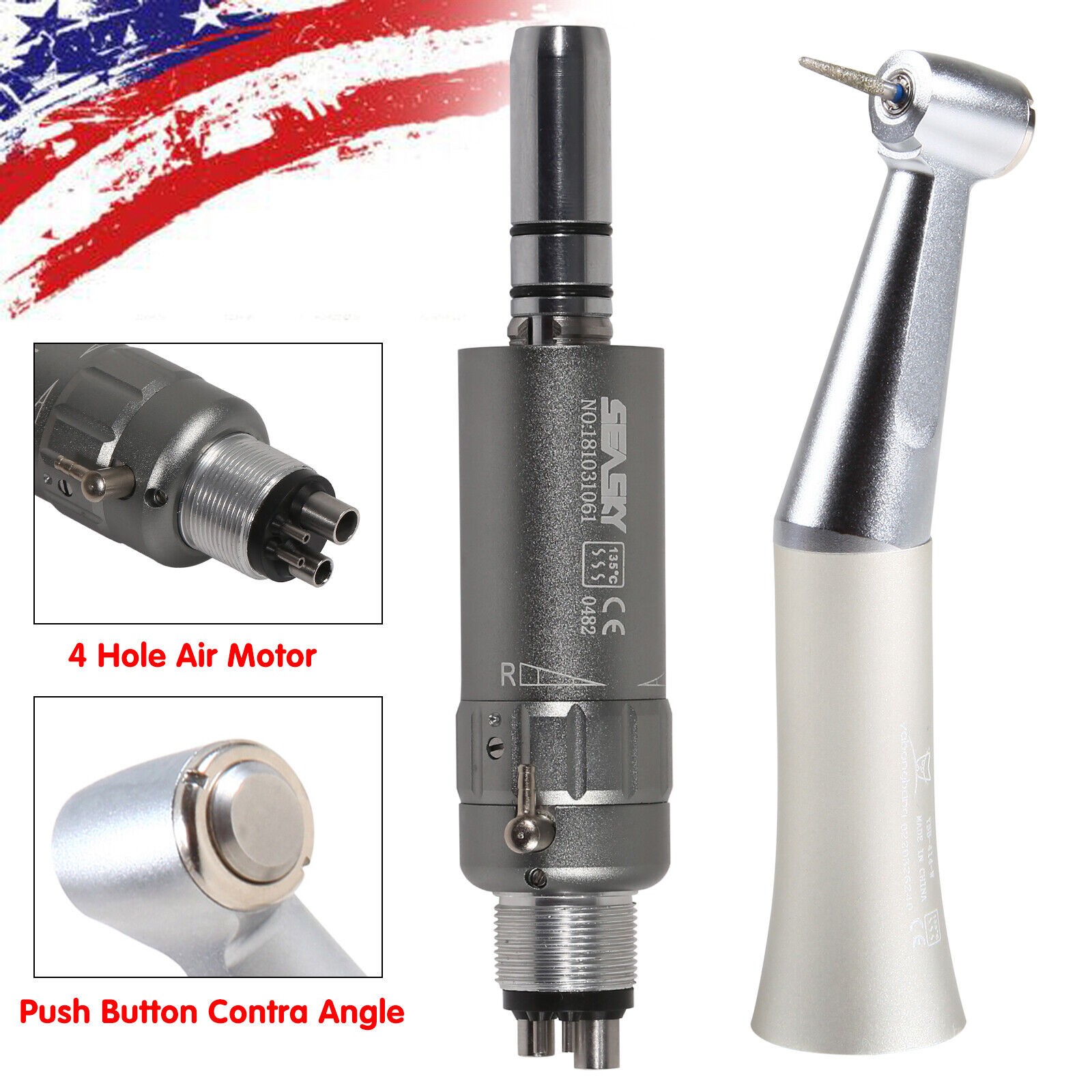 1-10 Dental Slow Speed Contra Angle Handpiece FG1.6mm / 4 Hole Air Motor Fit NSK