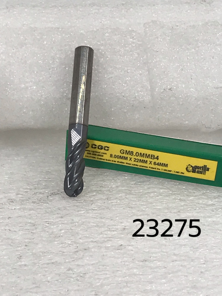 4 Flutes 8.0mm x 22.0mm x 64.0mm GMX35 Gorilla Mlll Carbide Ballnose EndMill