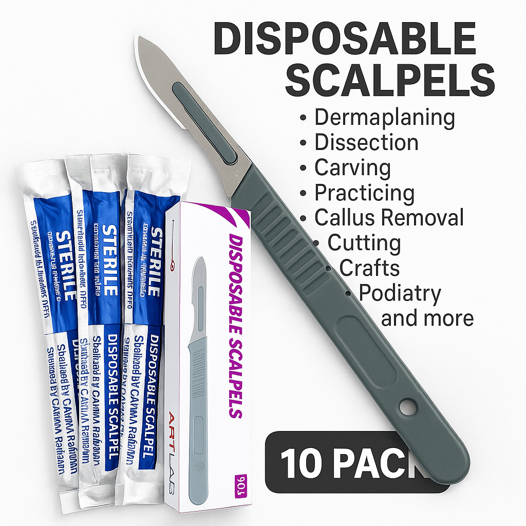 PACK OF 10 STERILIZED DISPOSABLE SCALPELS #21-SINGLE USE – DISSECTING, SURGICAL