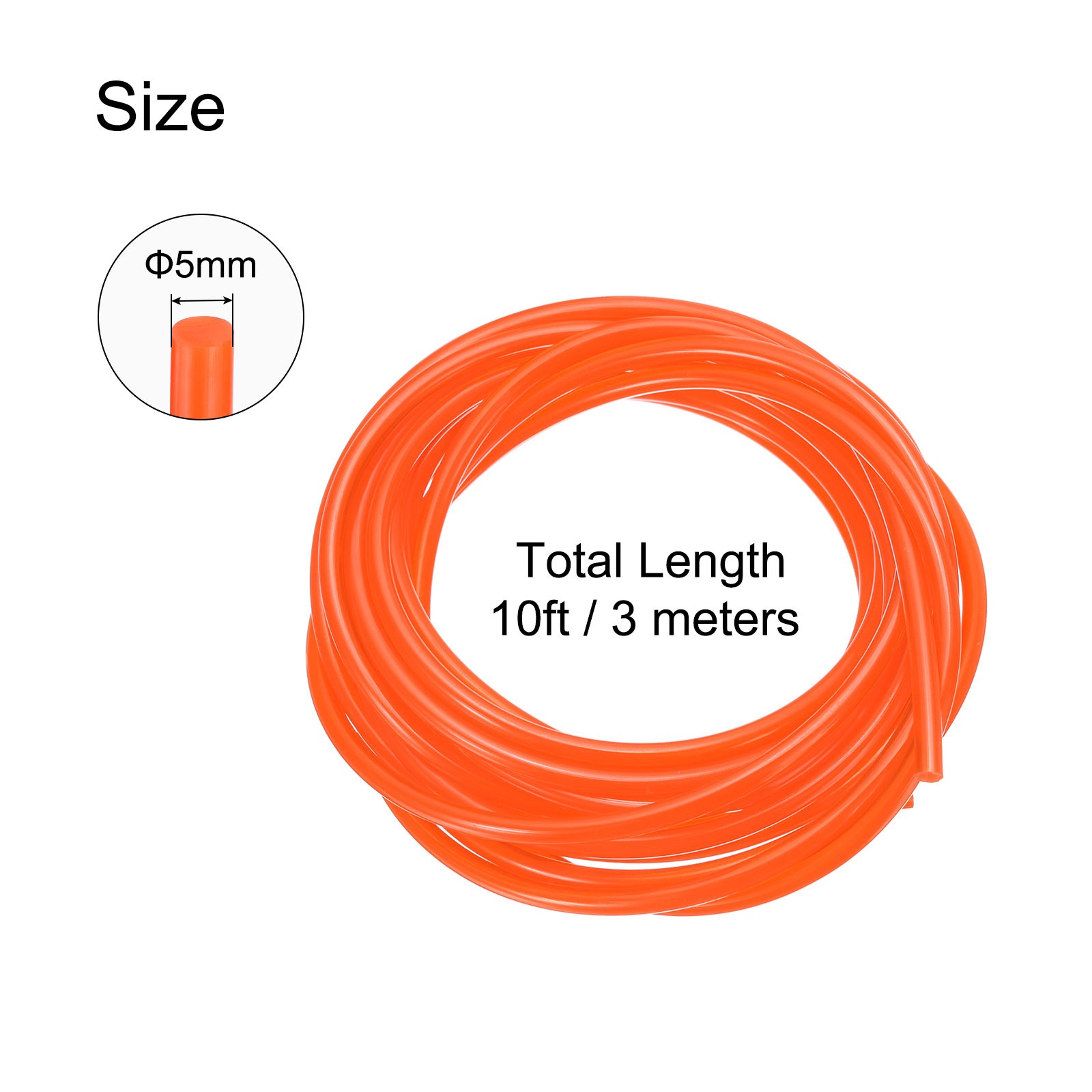 Polyurethane Round Belts 5mm Dia 3 Meters 10ft Length Smooth Surface Orange