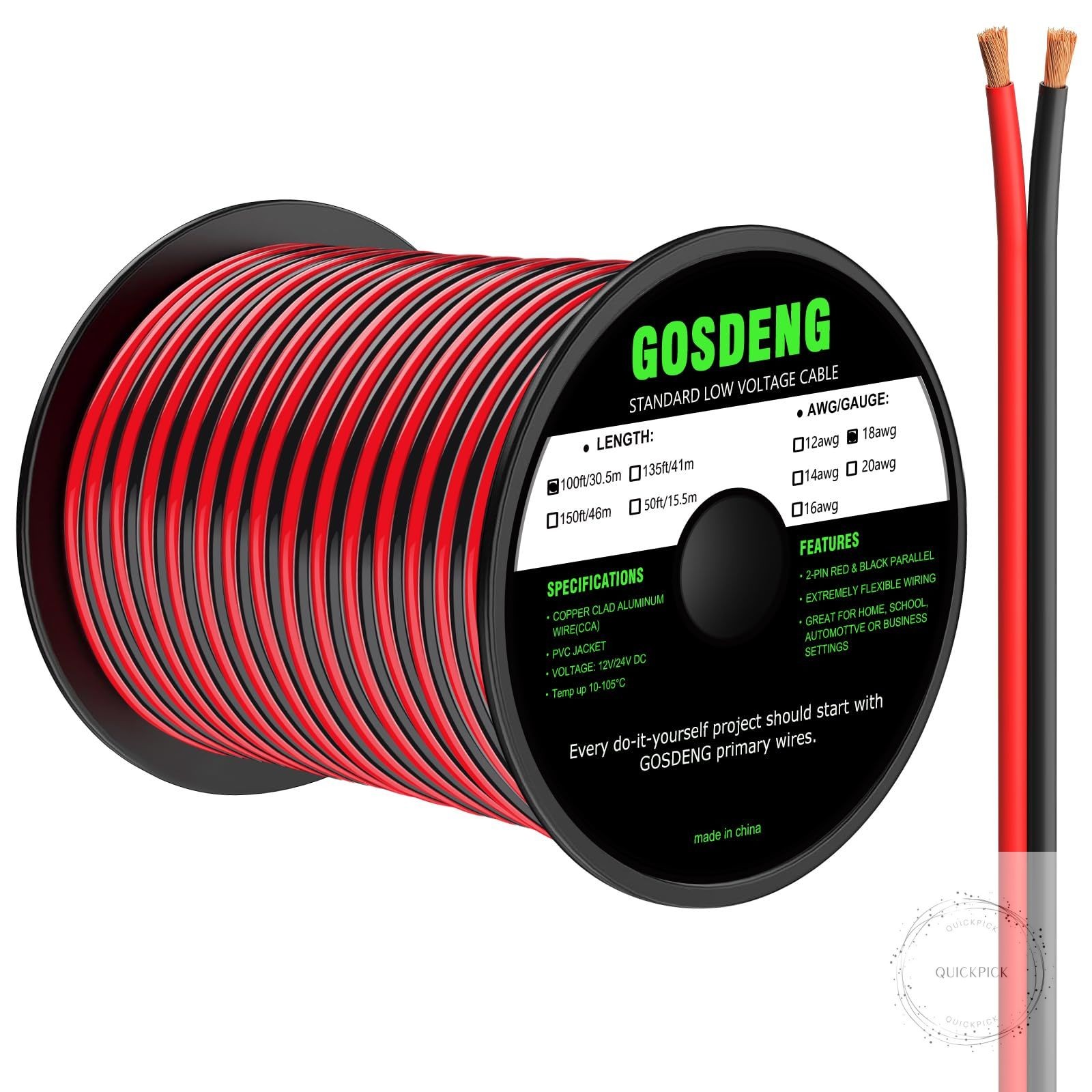 18 Gauge Wire 100FT, 2 Conductors Electrical Wire Red and Black Cable Low Voltag