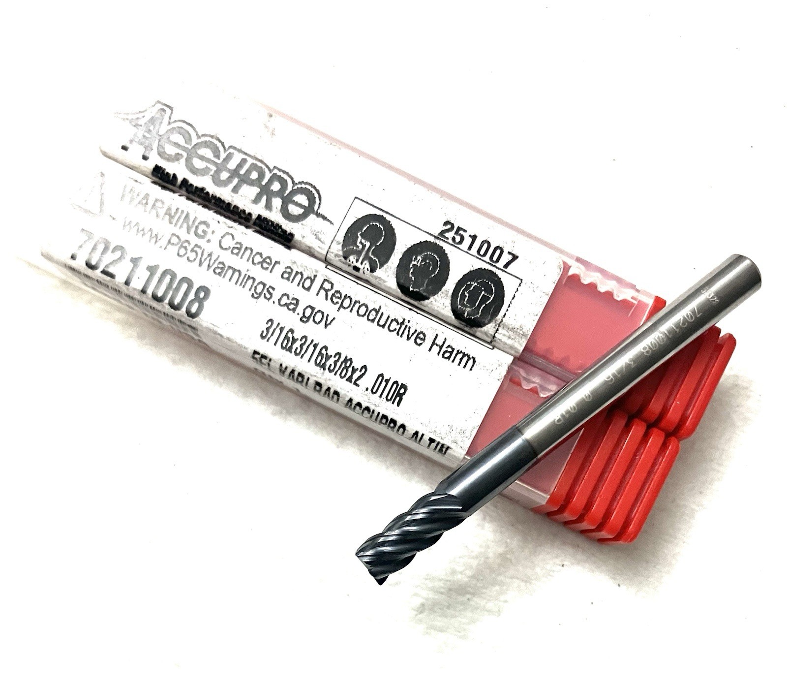 5PC Accupro 70211008 3/16″ 5FL Corner Radius End Mill .01R Solid Carbide AlTiN