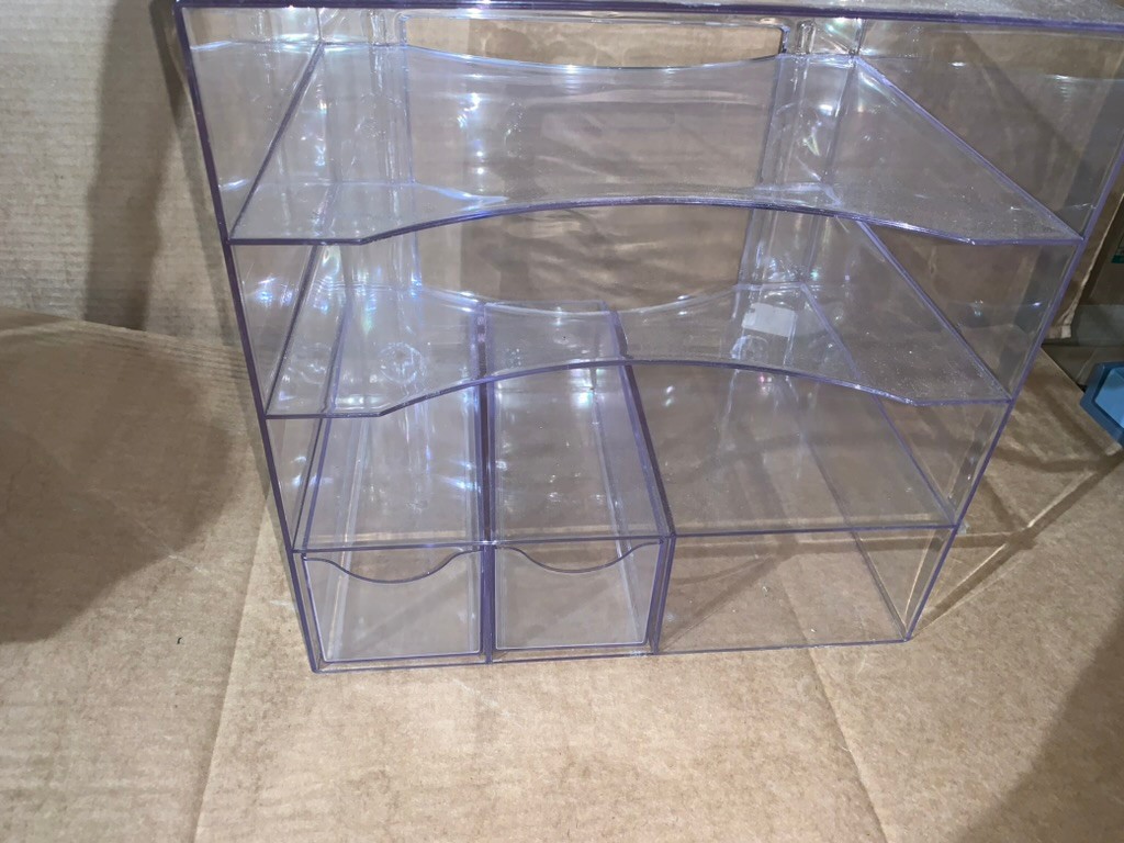 Acrylic Four-Way Organizer w/ 2 Drawers, Plastic, 13 1/4 x 13 1/4 x 10, Clear