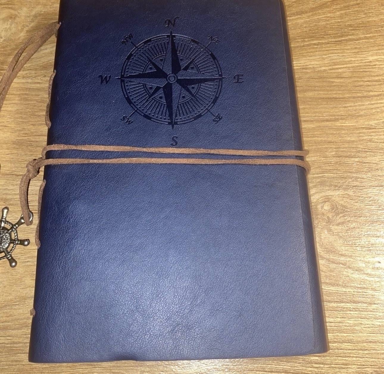 VTG PU Leather Writing Journal Notebook 7″ Blue Nautical Embossed Spiral 79 Pgs