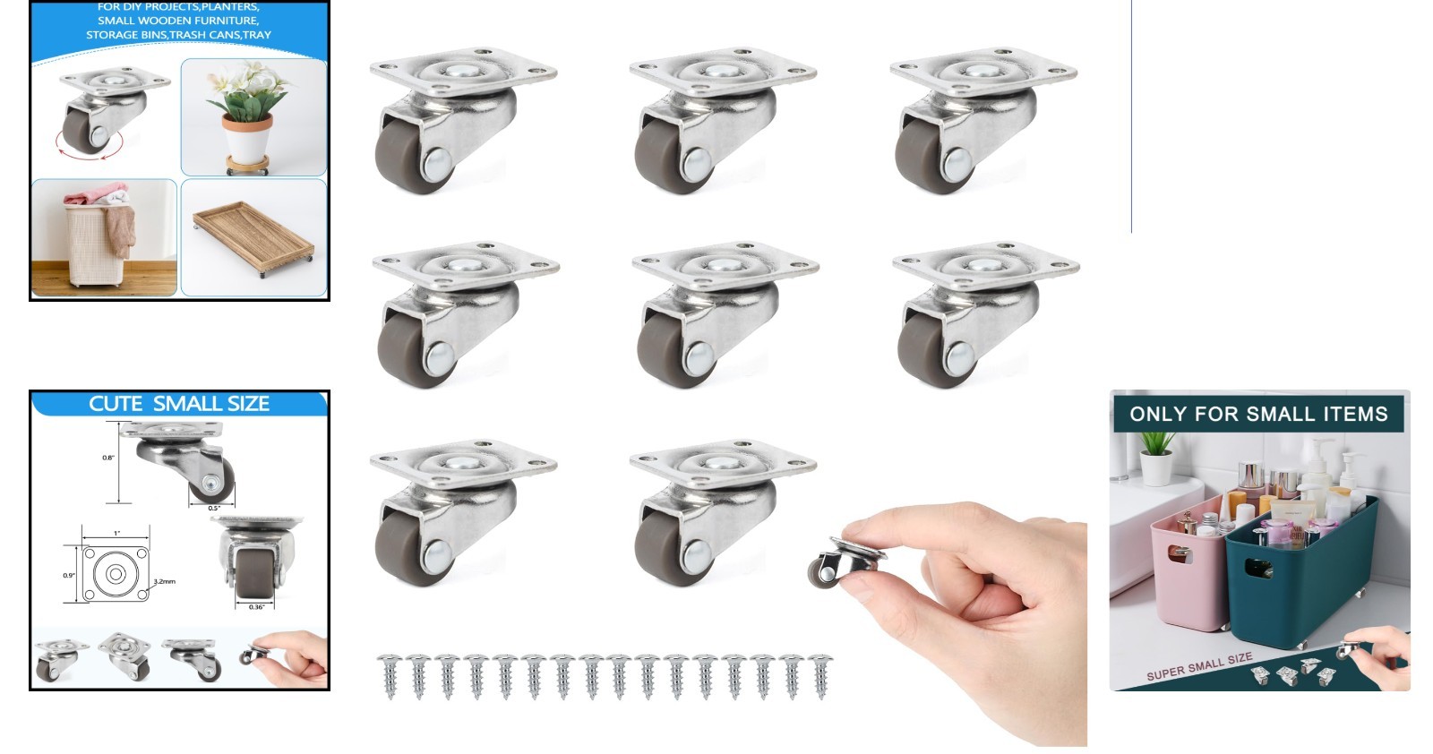 Low Profile 360° Swivel Caster Wheels – 1/2 Inch for DIY Projects and Furniture