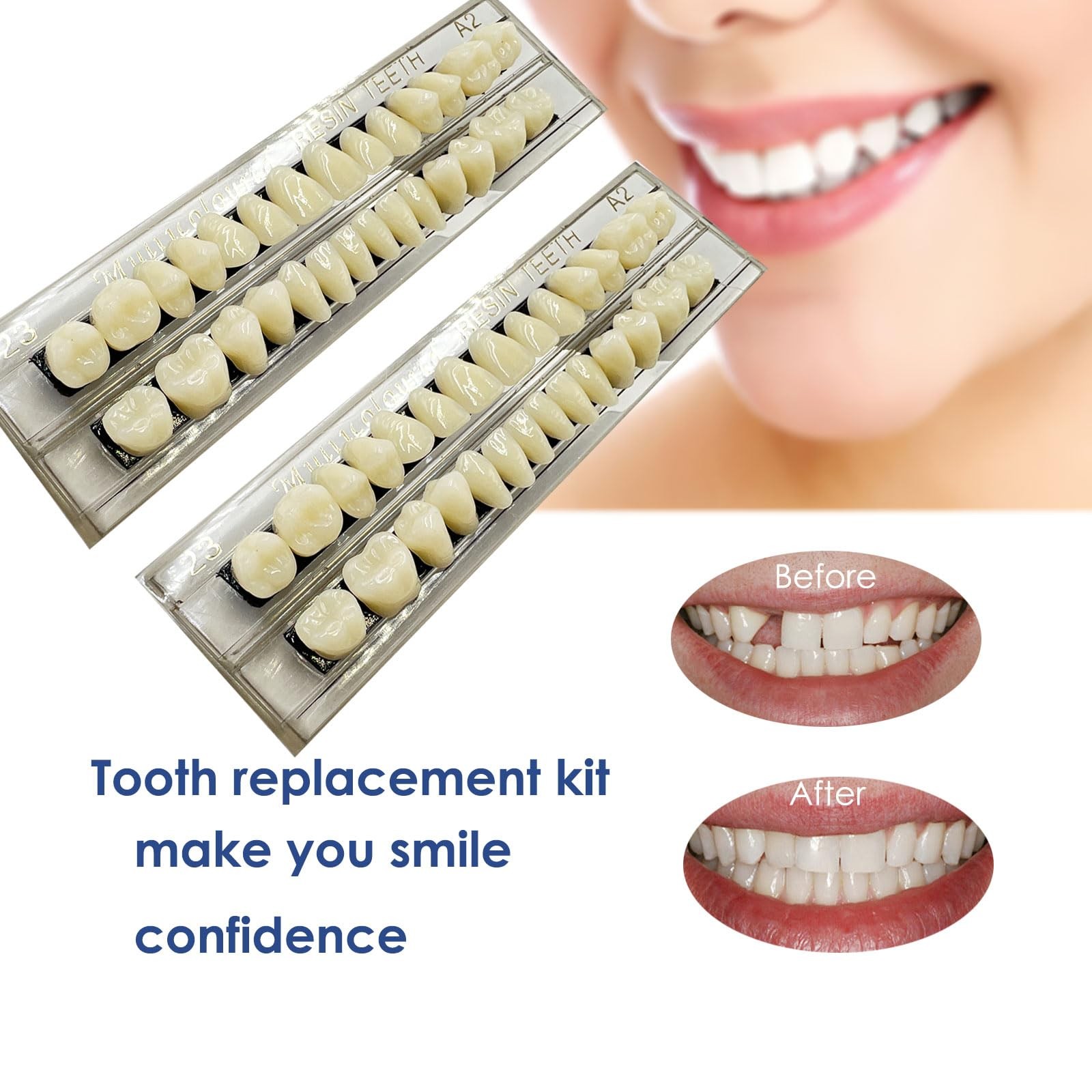 56 Pcs False Teeth Fake 2 Sets Synthetic Resin Dental Tooth, 23 A2