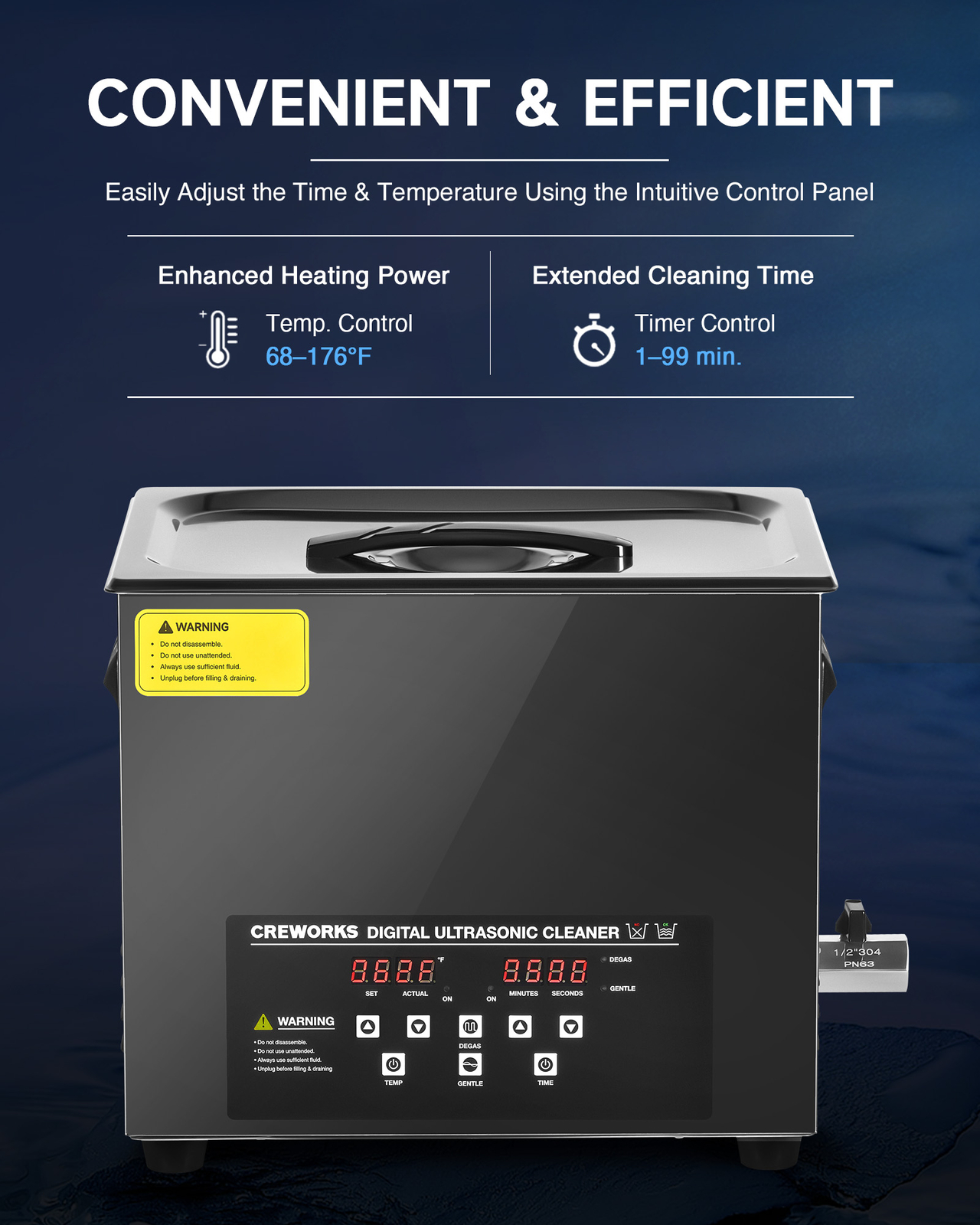 CREWORKS 10L Digital Ultrasonic Cleaner with Degas & Gentle Mode 600W Heater