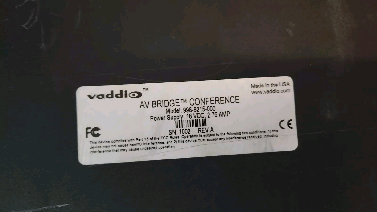 Vaddio AV Bridge Conference HDMI 998-8215-000 w Out/Power Adapter