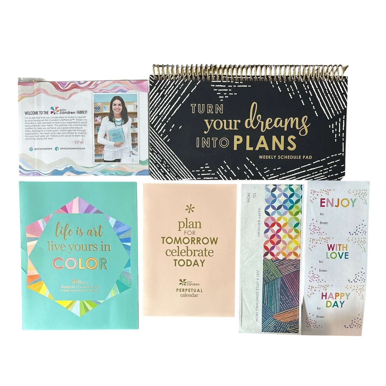 HUGE Erin Condren Planner Lot Leather Folio Stickers Calendar Dashboards & MORE