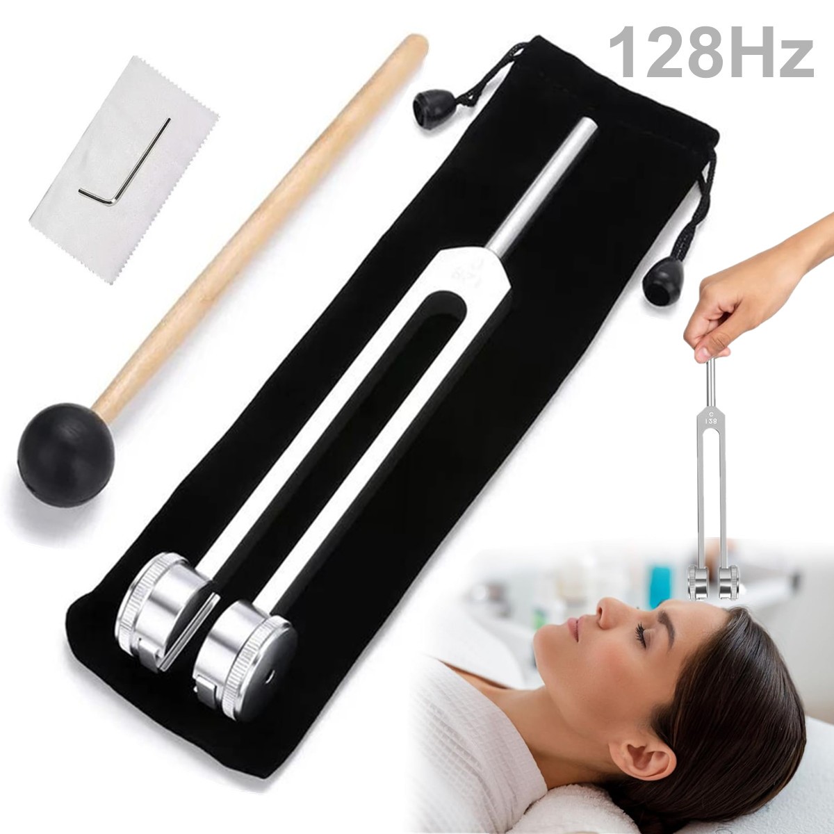 128Hz Healing Tuning Fork with Silicone Hammer Sound Therapy Musical Instrument