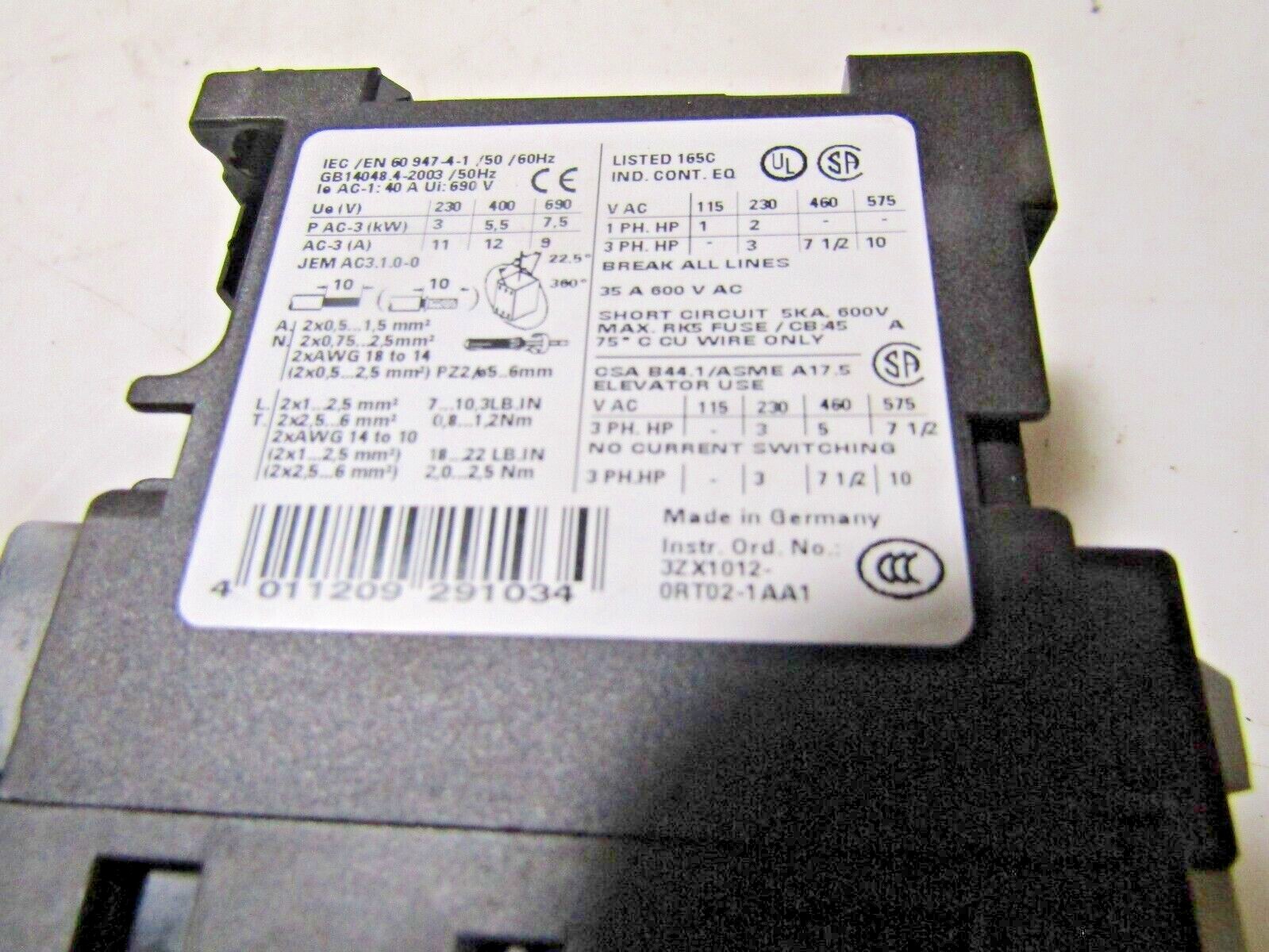 ✌ SIEMENS CONTACTOR 3RT1024-1B 600V 35 AMP 10 HP 3Ø COIL 24VDC