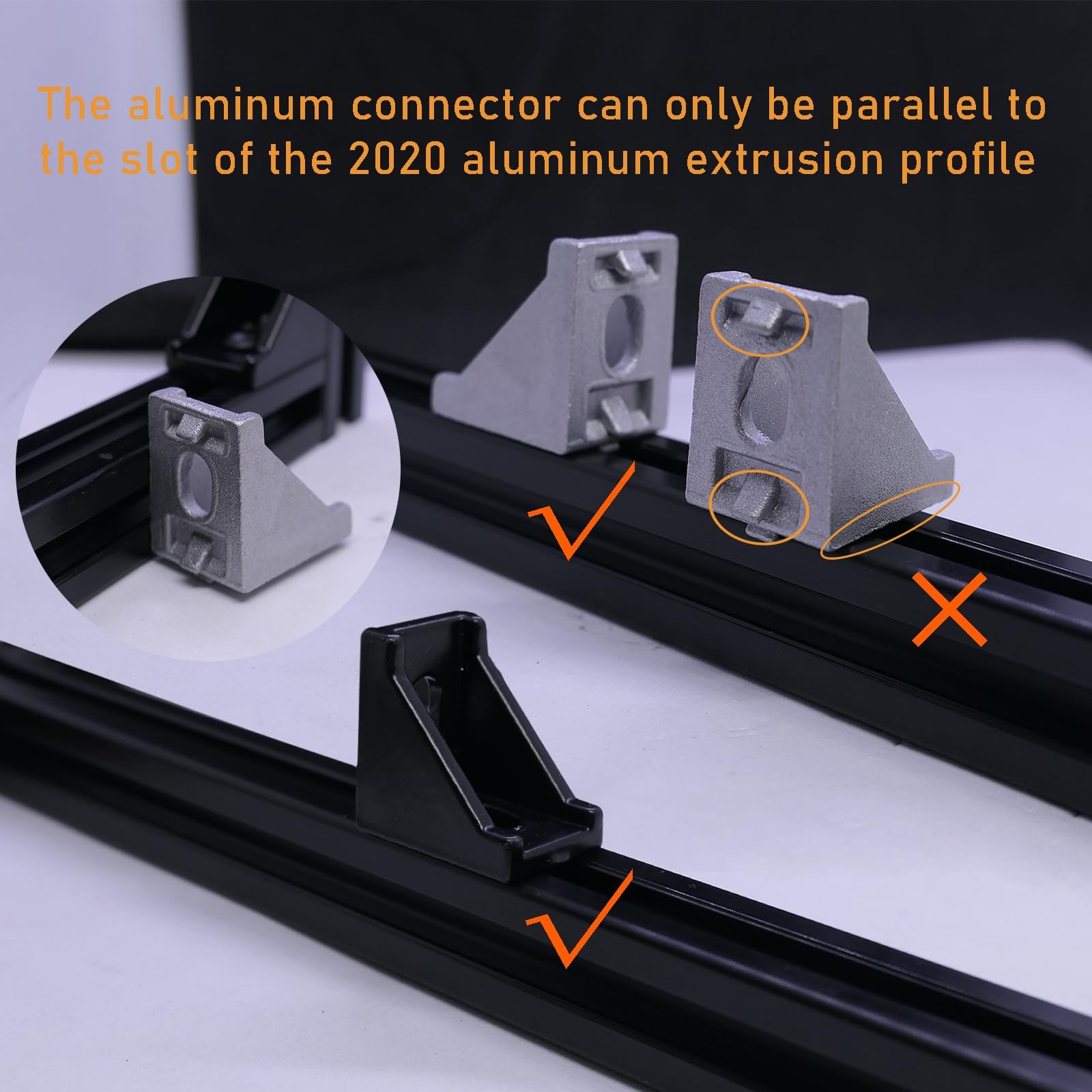 20 Sets Black 2020 Series Aluminum Profile Connector Corner Brackets New
