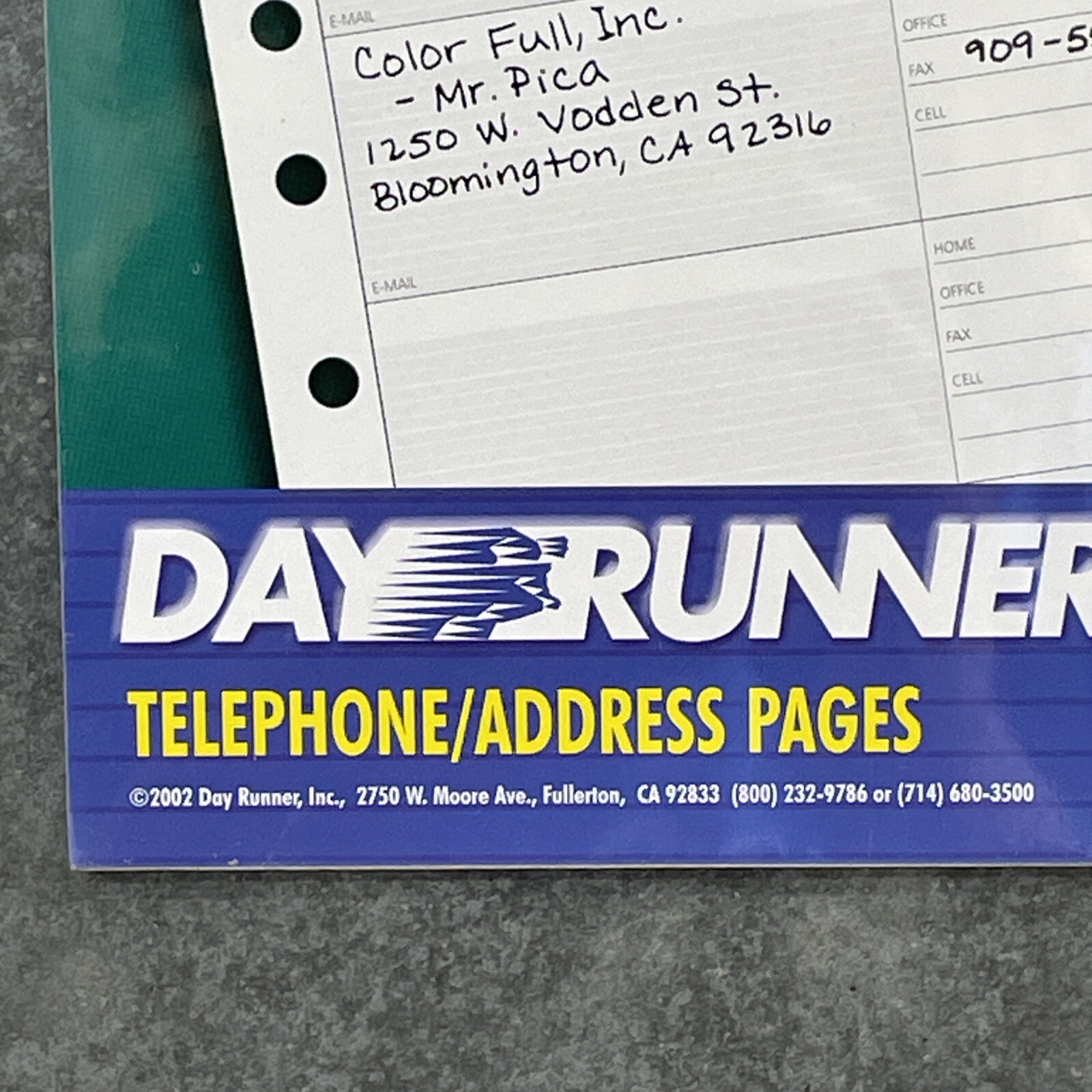 Day Runner Telephone/Address Pages, fits 3 & 7 ring 5 1/2 x 8 1/2 -30 pg New